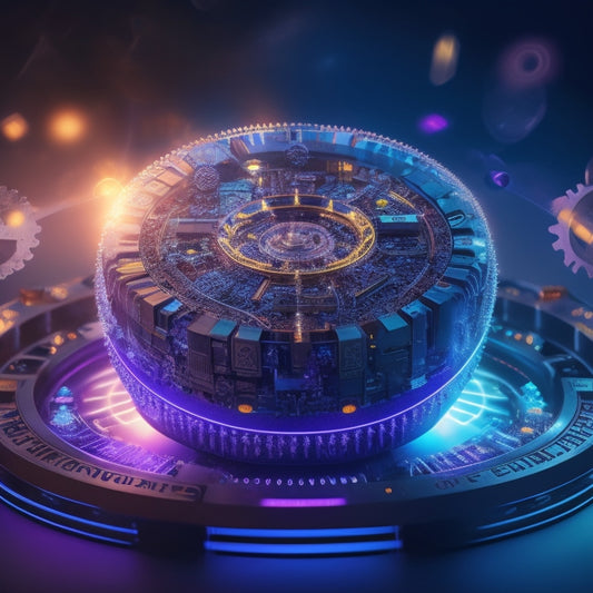A futuristic, glowing ecommerce platform with interconnected gears, cogs, and circuits, surrounded by orbiting customer profiles, with a bright, pulsing light at the center, symbolizing maximum customer value.