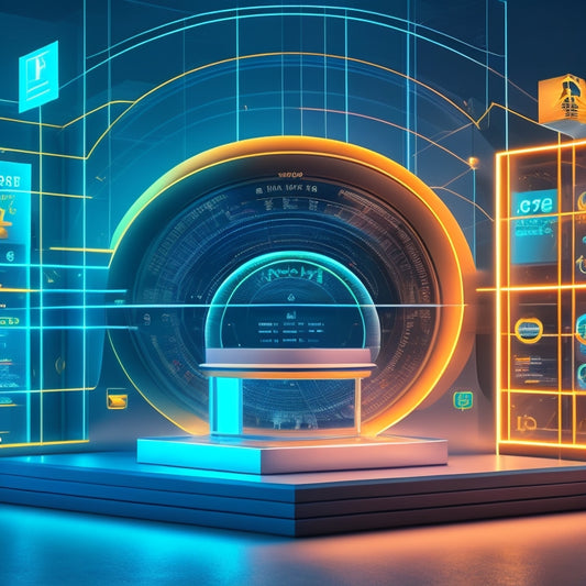 A futuristic, minimalist illustration of a digital storefront with a glowing, pulsing payment gateway at its center, surrounded by ascending graphs and orbiting coins.