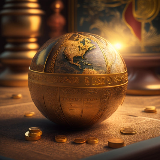 A globe with a keyhole on its surface, surrounded by golden coins and a subtle background of waves, symbolizing unlocked financial opportunities in the international market.