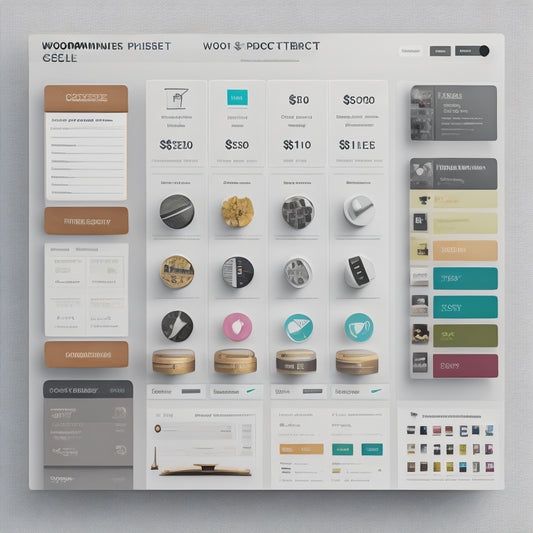 A stylized illustration of a WooCommerce dashboard with various product categories and subcategories on a grid, surrounded by importing tools and a faint image of a product spreadsheet in the background.