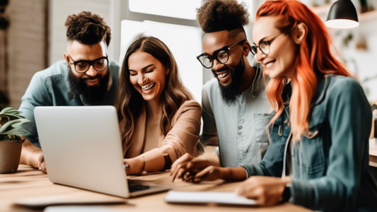 A group of small business owners using Shopify SEO tools to improve their website's ranking and visibility, resulting in increased traffic, sales, and overall success. The image should convey a sense 