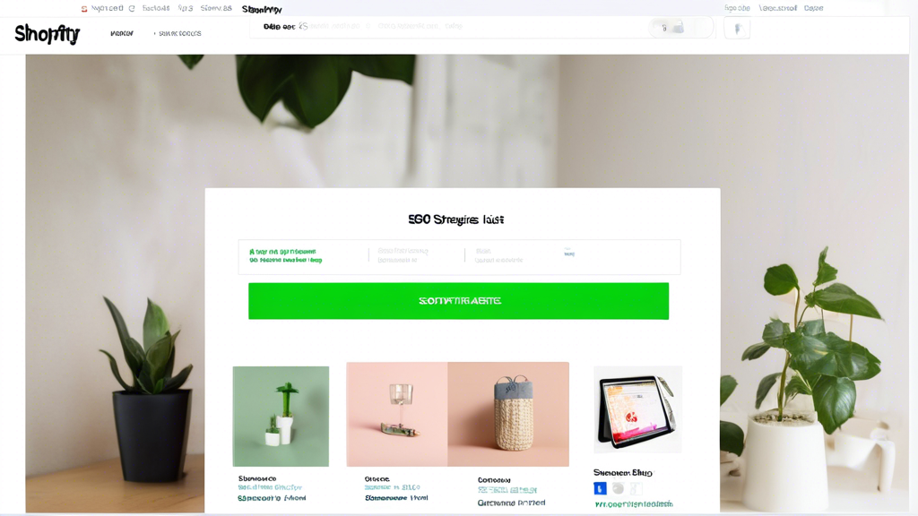 A screenshot of a Shopify store with a search bar that says SEO Strategies for Shopify Success and a list of relevant results below