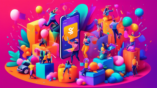 A vibrant and celebratory image representing the triumphs of Shopify A/B testing. The image should feature key elements such as a bustling online store with satisfied customers, data charts showcasing