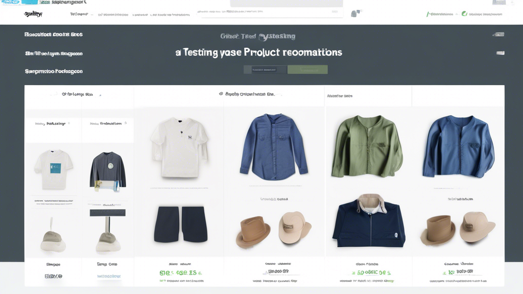 Create a visually appealing image that captures the essence of A/B testing Shopify product recommendations for enhanced engagement. Feature two versions of a Shopify product recommendation box, one wi