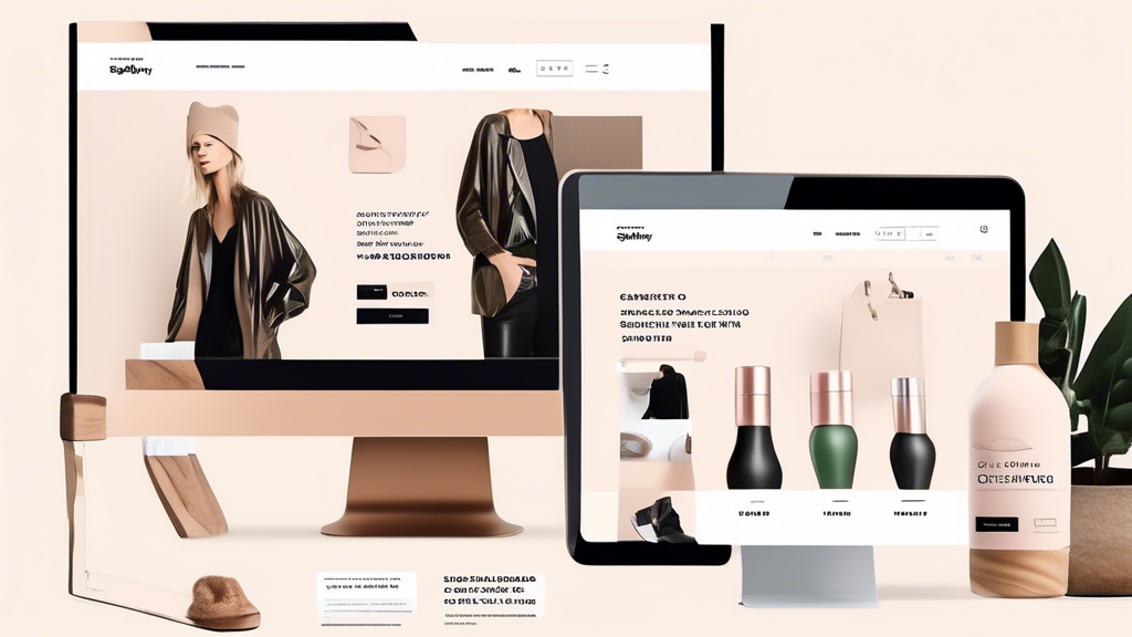 Create an image of a sleek, user-friendly Shopify website design that includes easy navigation, visually appealing product displays, a streamlined checkout process, and engaging call-to-action buttons to boost conversions. The design should feature m