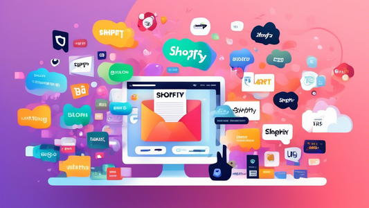 An array of Shopify apps floating in a digital vortex, each app showcasing a different conversion optimization feature, such as pop-ups, abandoned cart recovery, upsells, loyalty programs, and analyti