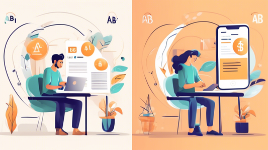 Create a visually appealing and informative image that illustrates the concept of A/B testing for a Shopify store. The image should incorporate elements that represent the process and benefits of A/B 