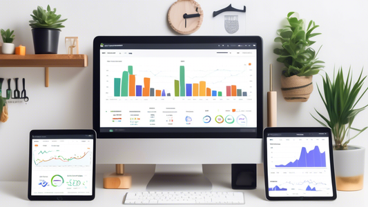 A dashboard with various graphs and charts monitoring key SEO metrics for a Shopify store, such as organic traffic, keyword rankings, and conversion rates. The dashboard is designed to provide a compr
