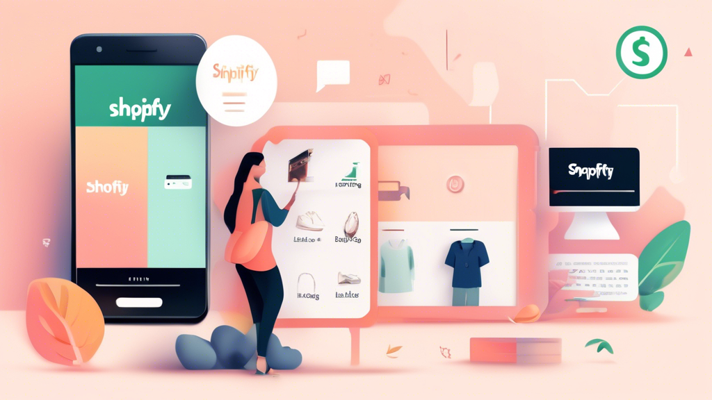 A smartphone with Shopify's logo on the screen, surrounded by mobile-friendly website elements such as a responsive design, a fast loading speed, and user-friendly navigation.