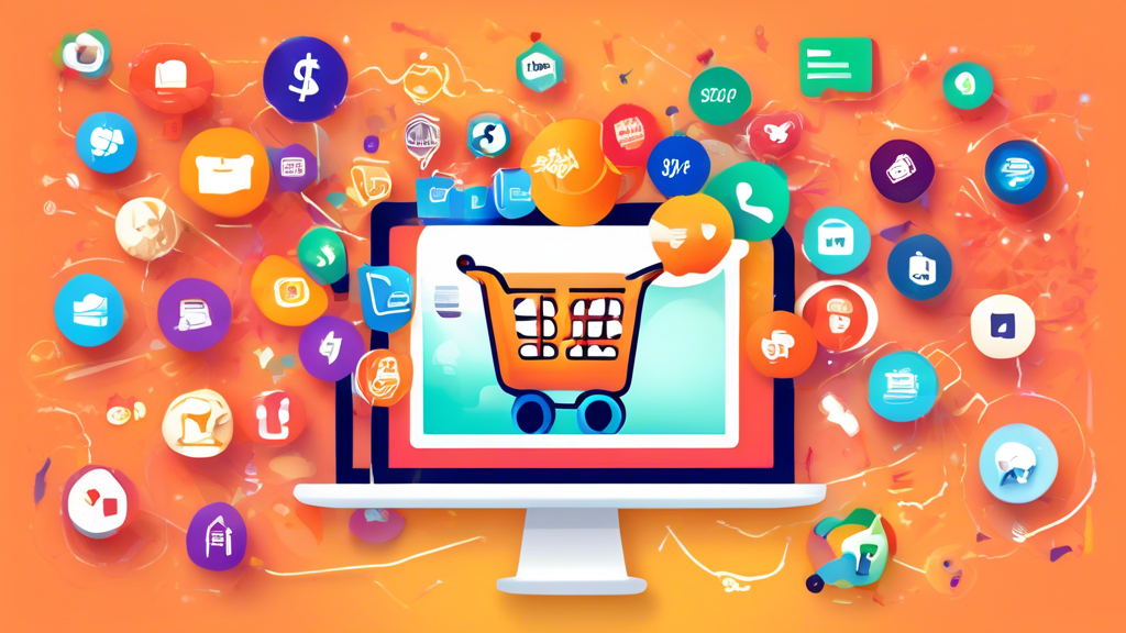 A colorful and dynamic image that showcases the transformative power of Shopify apps in boosting conversions for e-commerce businesses. Depict various apps integrated into the Shopify platform, such a