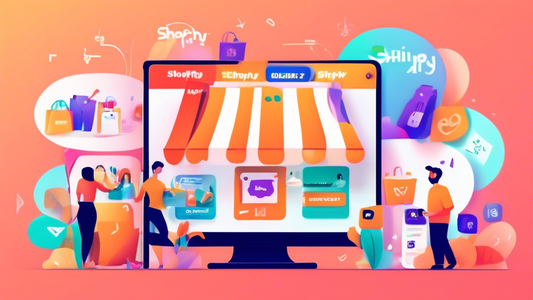 A vibrant and engaging image that showcases the innovative power of Shopify apps for enhancing customer engagement. The image should depict a bustling online store filled with happy customers interact