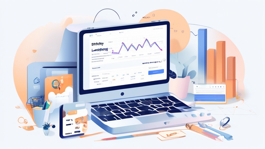 An illustrative image representing the concept of optimizing a Shopify store landing page to increase conversions. Include visual elements such as a laptop with the Shopify editor open, various market