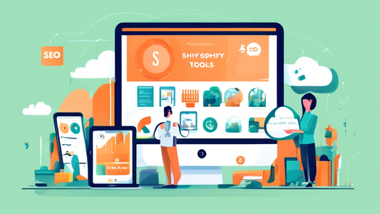 Create a visually appealing image that showcases the connection between Shopify apps and SEO success. Depict a user-friendly dashboard or interface that seamlessly integrates with the Shopify platform