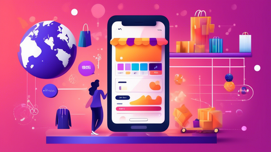Create a captivating and vibrant image that illustrates the benefits of a mobile-responsive Shopify online store. Depict a smartphone in the foreground, showcasing an engaging shopping experience with